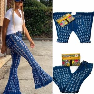 New Distressed Stretch Bell Bottom Jeans